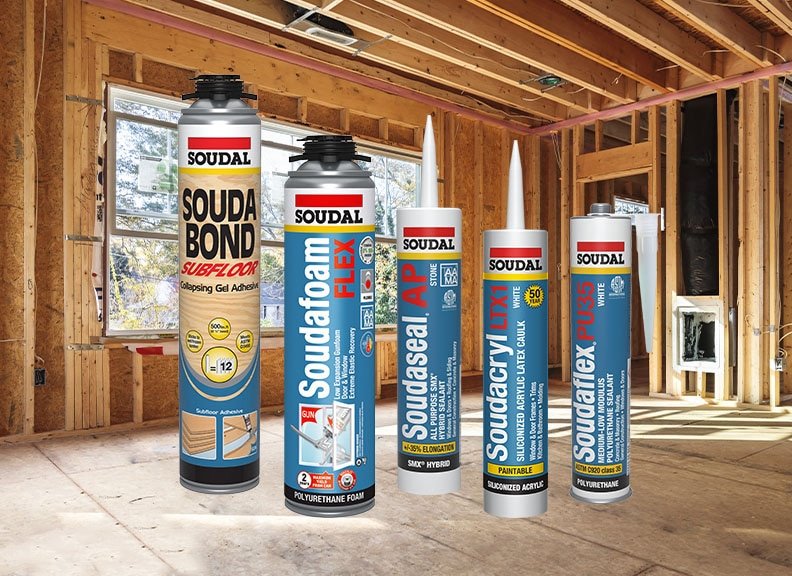 tubes of soudal sealant, adhesive and pu form