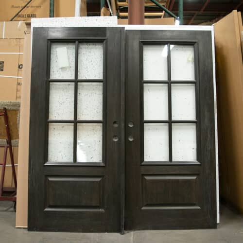fiberglass double doors with six-light glass windows