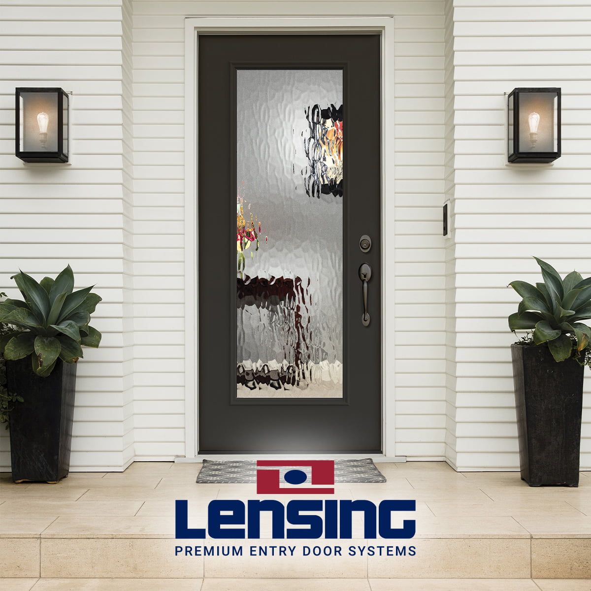 lensing-premium-entry-doors black fiberglass entry door with decorative glass