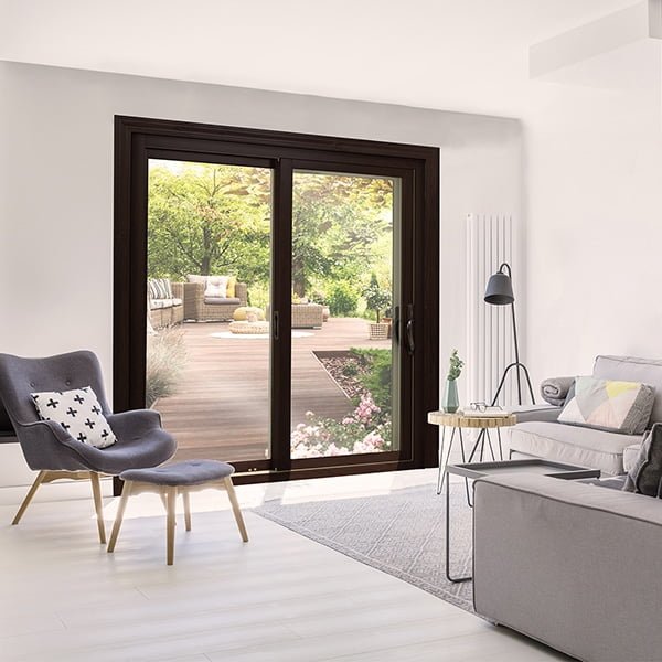 black sliding patio door in living room