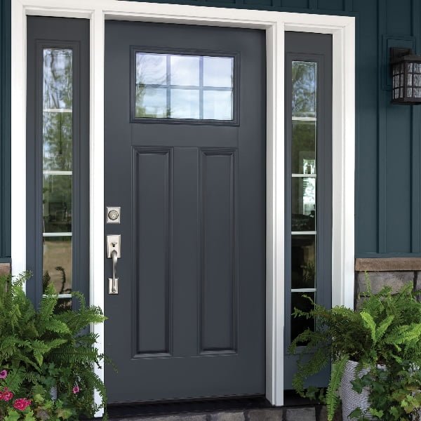 black front door on classic style home