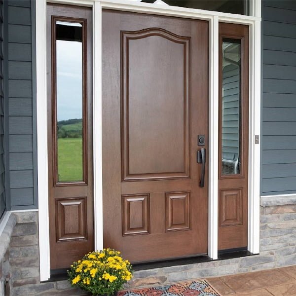 front door with side lites on farmhouse