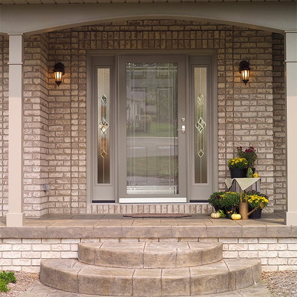 tan storm door on front porch