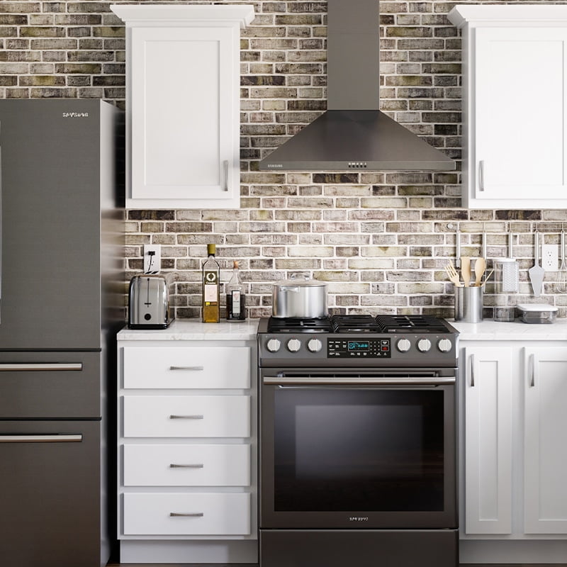 white shaker-style cabinets in kitchen