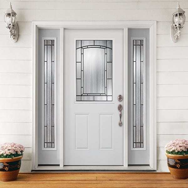 white steel entry door with sidelites