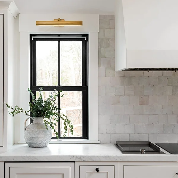 large black single hung window in modern kitchen
