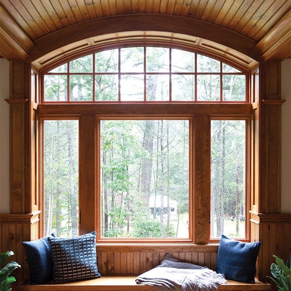 wood picture windows in rustic home