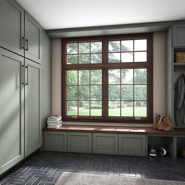 wood casement windows in modern mud room