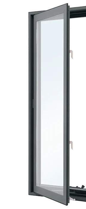 opened black aluminum casement window