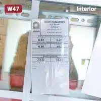 manufacturer's product specification label on residential window