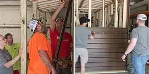 newsletter-thumbnail-2023-08 several adults install siding on a child's playhouse