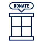 line art illustration of window with donate thought bubble