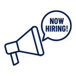 now-hiring line art illustration of megaphone and speech bubble