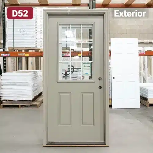 tan fiberglass entry door with 9-lite glass