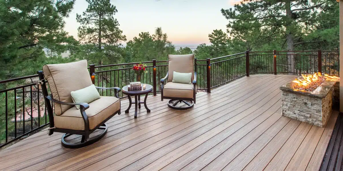 composite wood decking in residential backyard